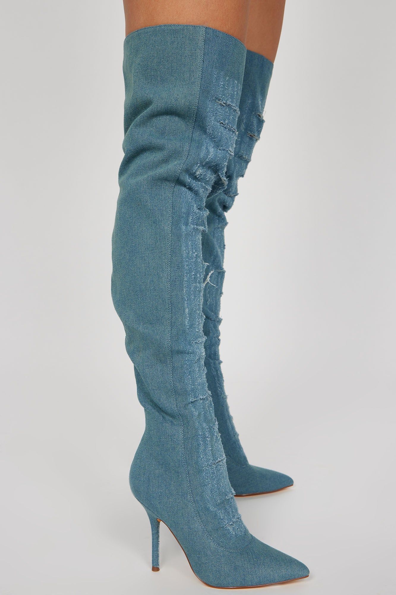 Leighton Distressed Denim Boots - Light Wash sold by Fashion Nova product image thumbnail 3