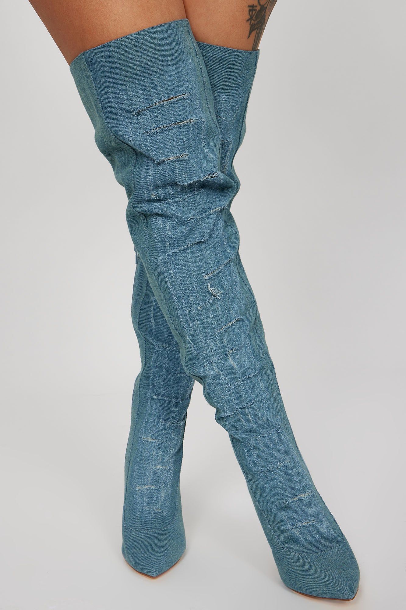 Leighton Distressed Denim Boots - Light Wash sold by Fashion Nova product image thumbnail 2