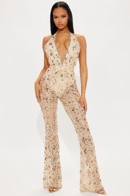 Taboo Sequin Jumpsuit - Gold sold by Fashion Nova