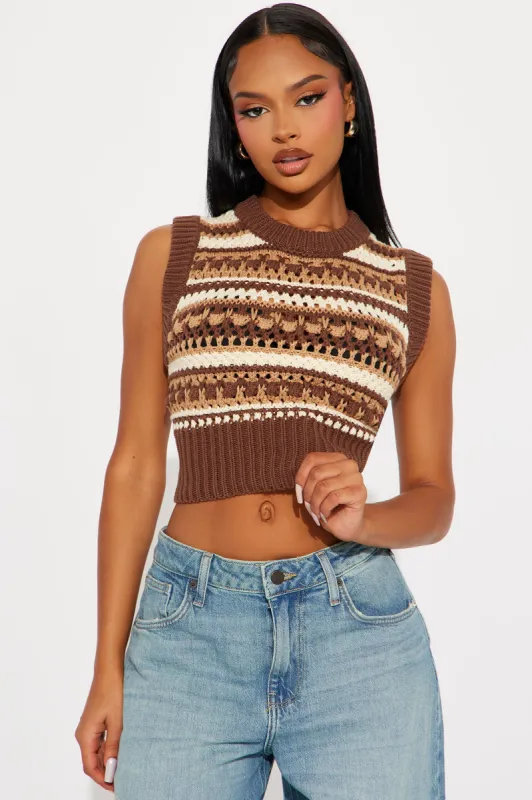 Colorado Sweater Vest - Brown/combo sold by Fashion Nova