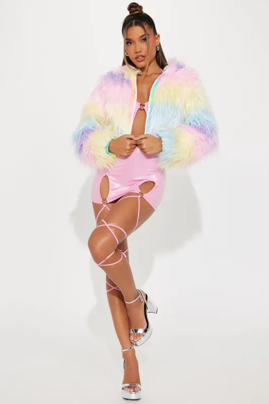 Rainbow Lover Faux Fur Light Up Dance Cropped Jacket - Multi Color sold by Fashion Nova