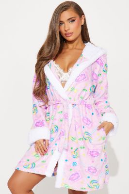 Sweetest Dreams Plush PJ Robe - Pink/combo sold by Fashion Nova