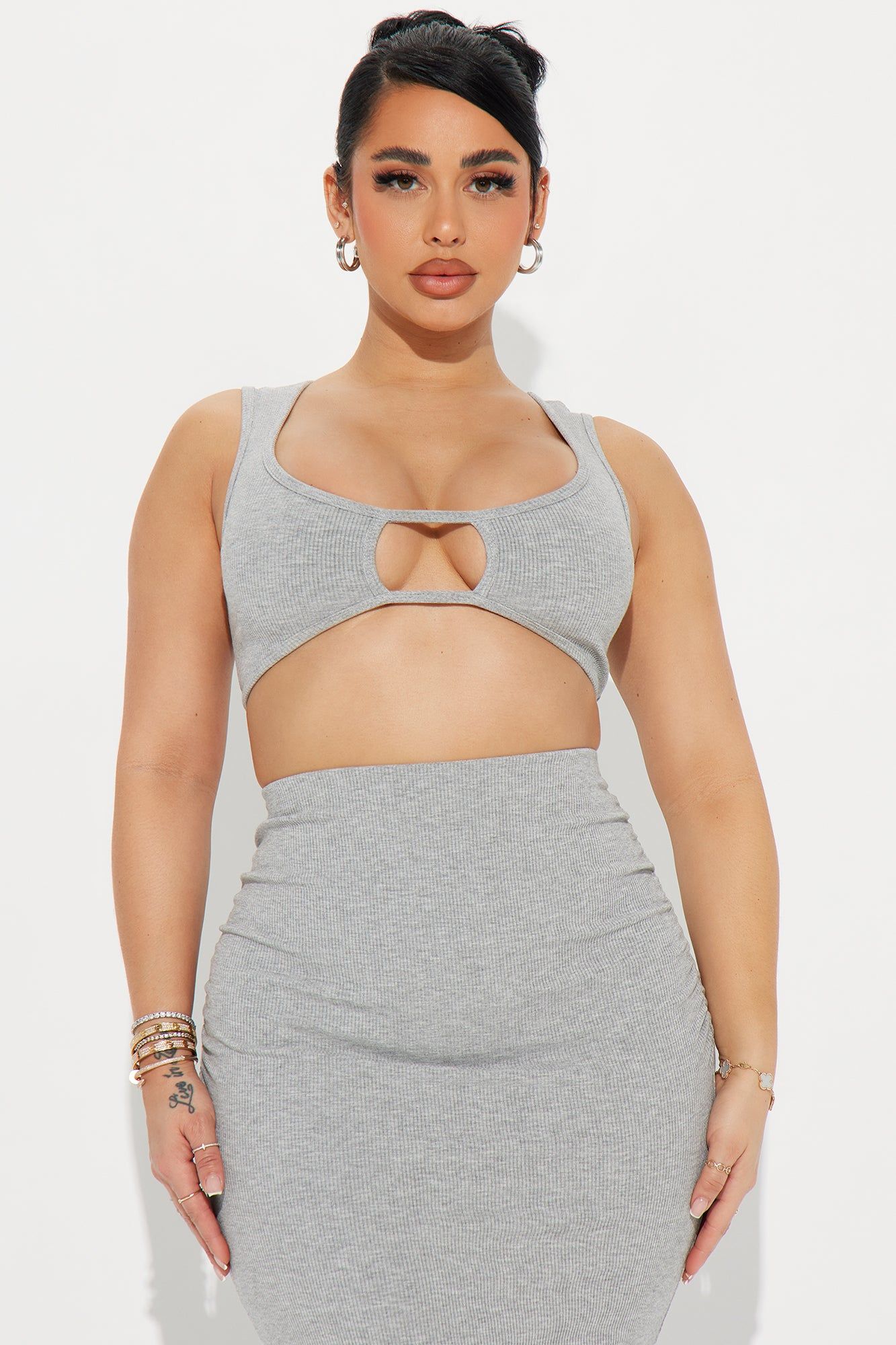 Adriana Snatched Cropped Top - Heather Grey sold by Fashion Nova