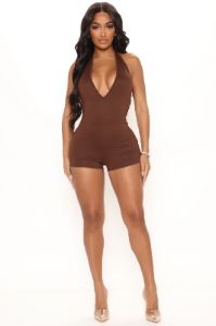Haylee Booty Short Romper - Brown sold by Fashion Nova