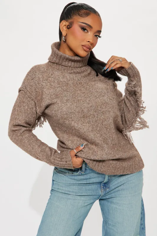 Morgan Fringe Sweater - Brown sold by Fashion Nova