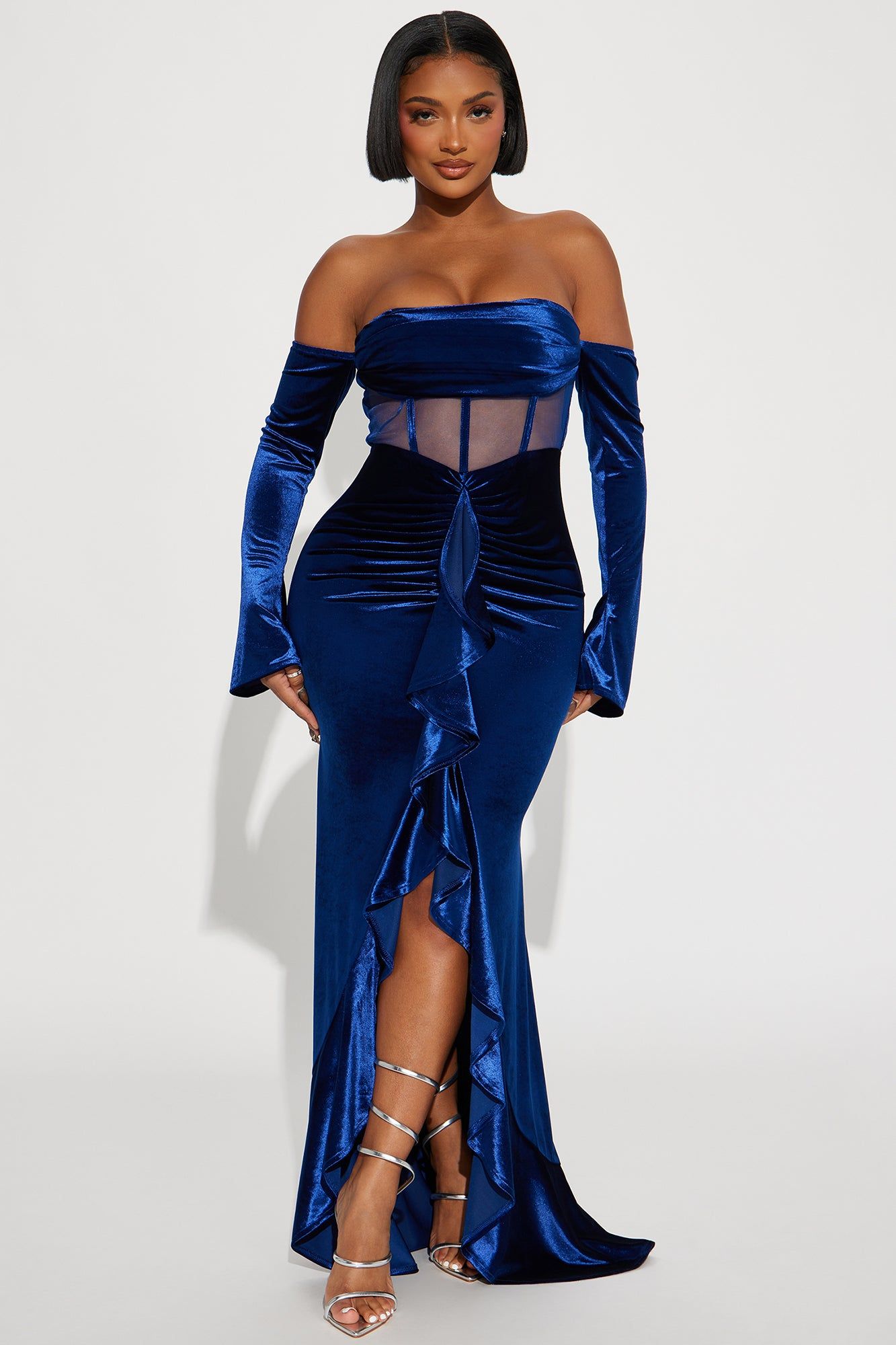 Gracie Velvet Maxi Dress - Blue sold by Fashion Nova