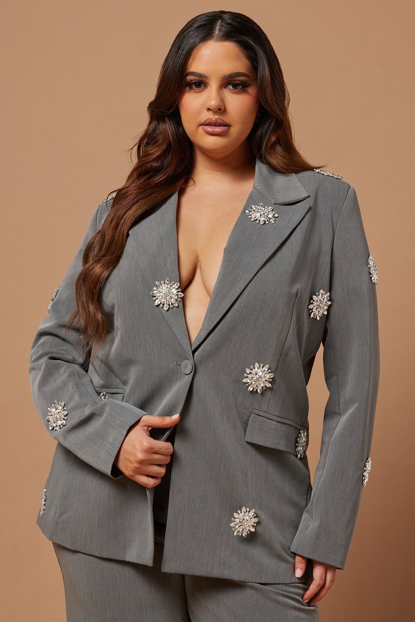 Adara Embellished Blazer Set - Grey sold by Fashion Nova product image thumbnail 6