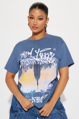 NYC Livin Short Sleeve Tee - Denim sold by Fashion Nova