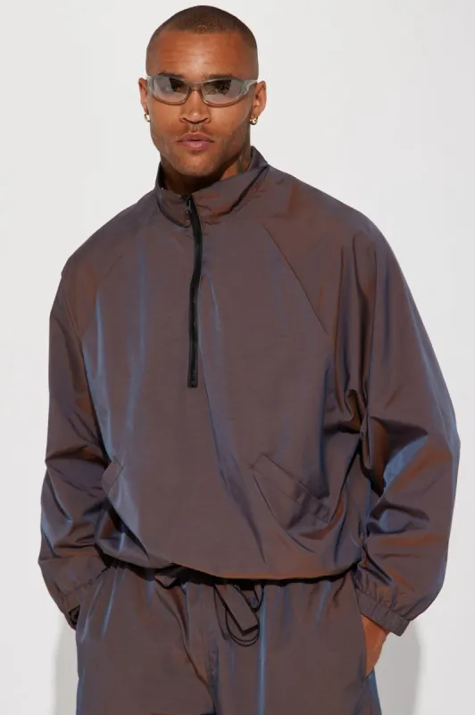 Stormy Iridescent Nylon Anorak - Chocolate sold by Fashion Nova
