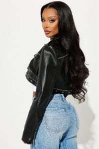Not Your Angel Faux Leather Cropped Moto Jacket - Black sold by Fashion Nova