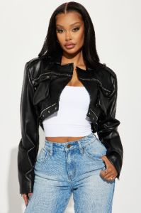 Not Your Angel Faux Leather Cropped Moto Jacket - Black sold by Fashion Nova