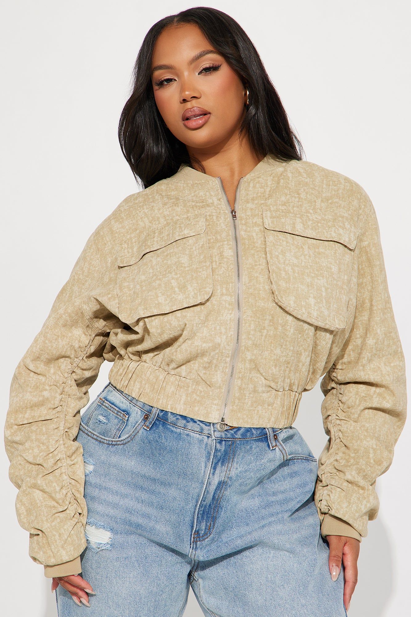Not So Tough Cropped Bomber Jacket - Taupe sold by Fashion Nova product image thumbnail 4