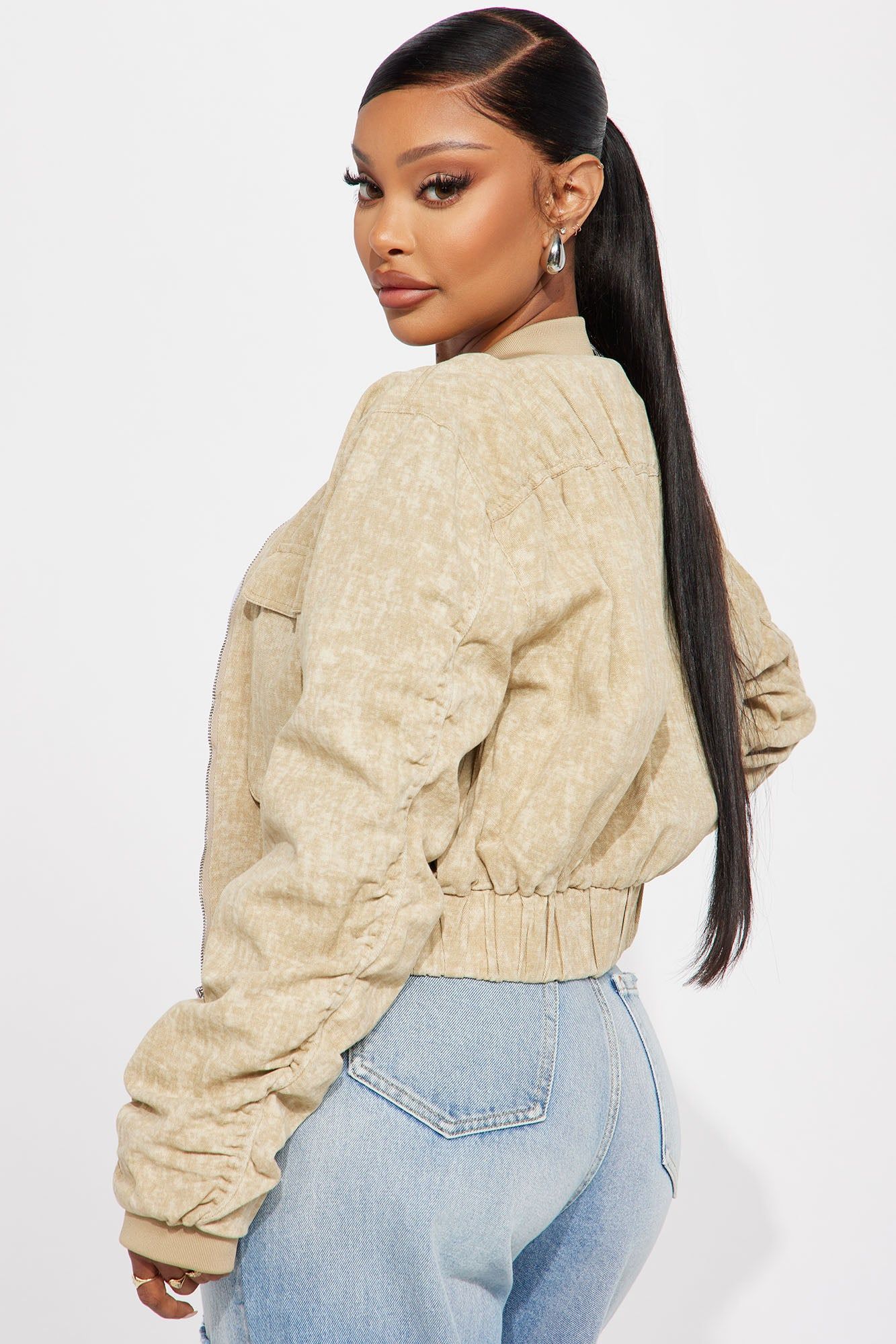 Not So Tough Cropped Bomber Jacket - Taupe sold by Fashion Nova product image thumbnail 3