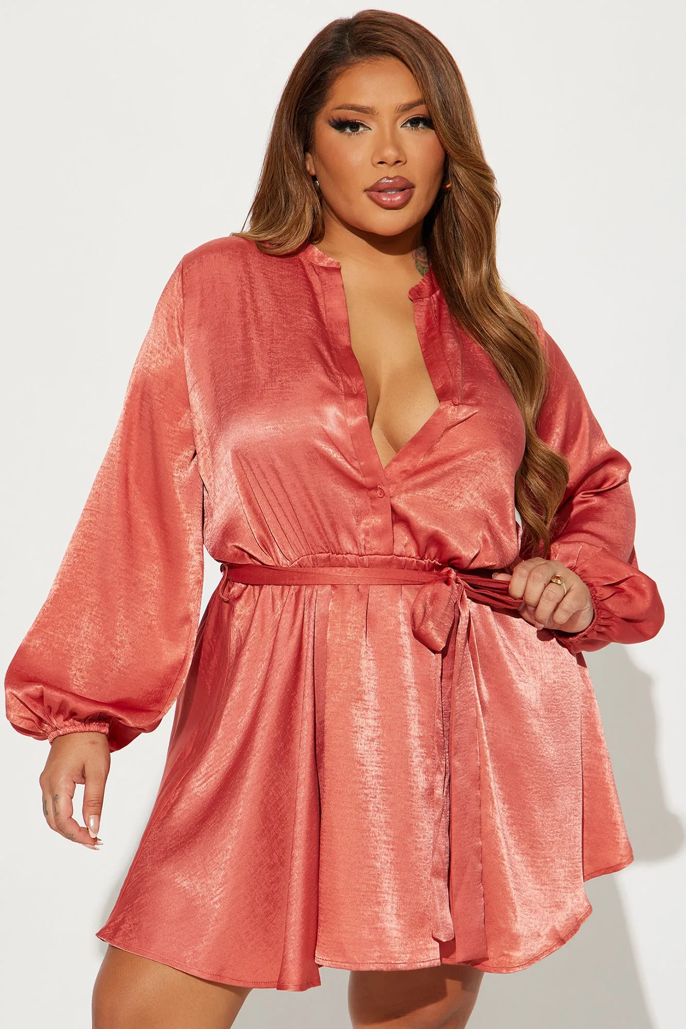 Boardroom Beauty Mini Shirt Dress - Rust sold by Fashion Nova product image thumbnail 5