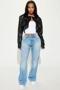 Not Your Angel Faux Leather Cropped Moto Jacket - Black sold by Fashion Nova