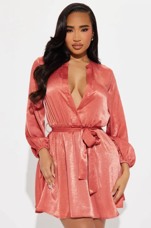 Boardroom Beauty Mini Shirt Dress - Rust sold by Fashion Nova