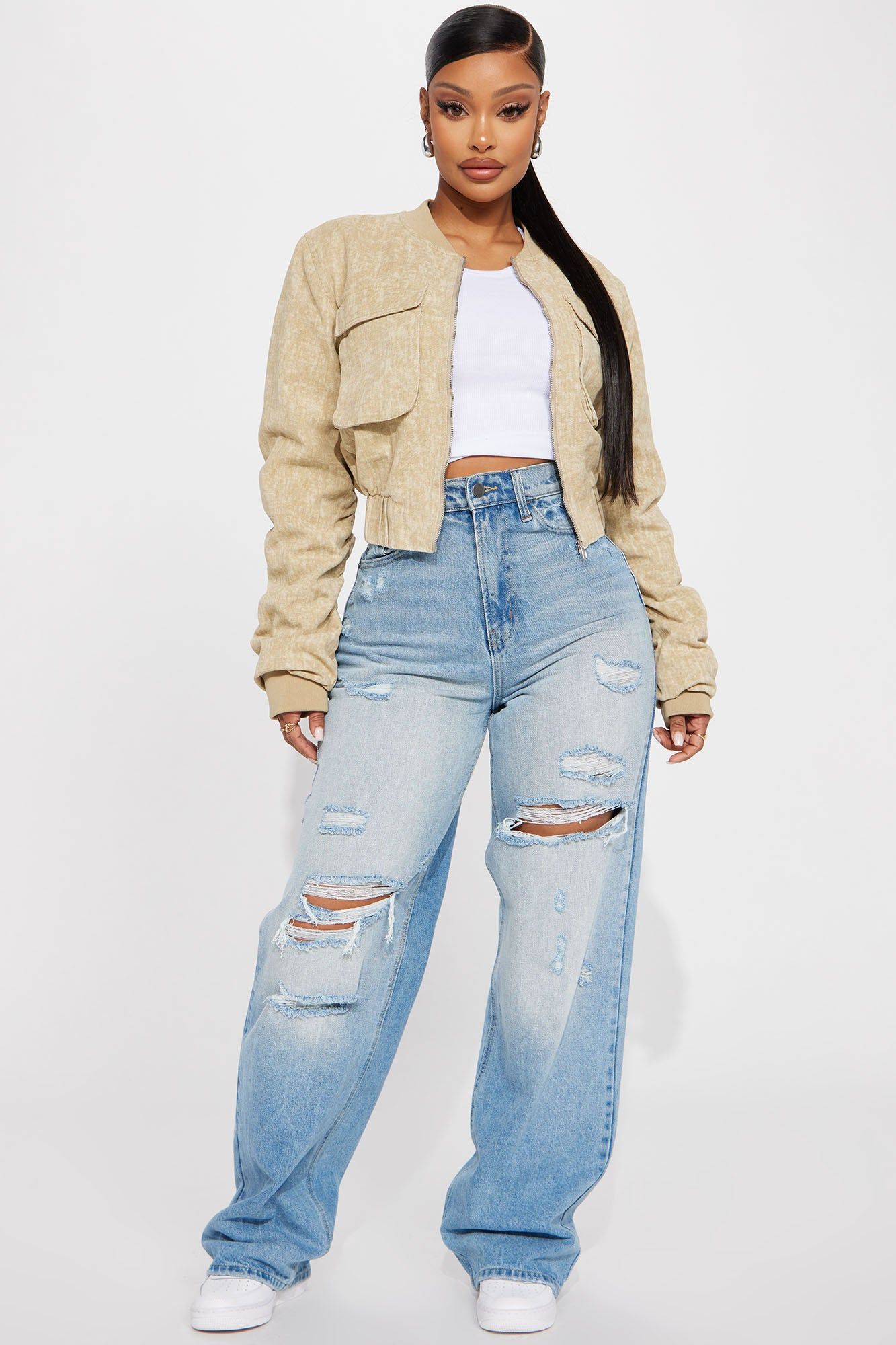 Not So Tough Cropped Bomber Jacket - Taupe sold by Fashion Nova product image thumbnail 2