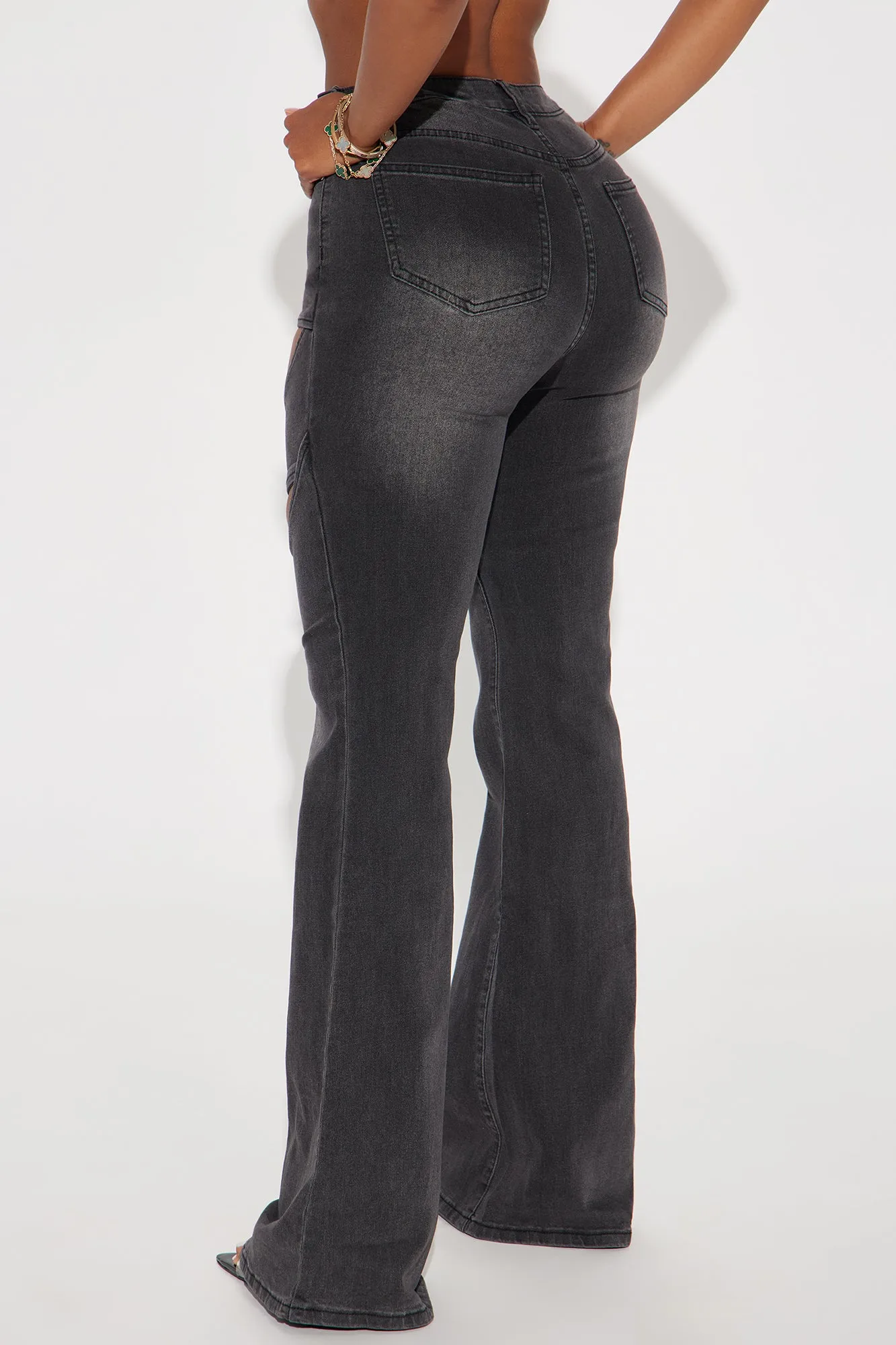 Showing Up Cut Out Stretch Flare Jeans - Black Wash sold by Fashion Nova product image thumbnail 3