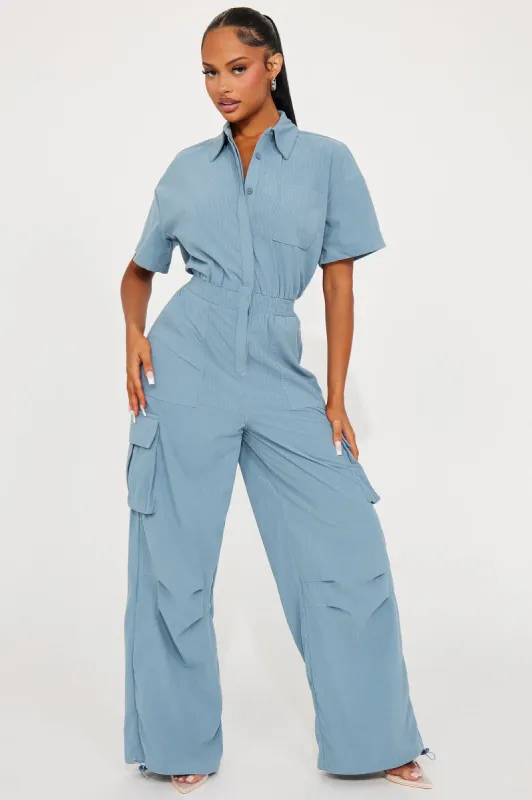 Got To Be It Corduroy Jumpsuit - Blue sold by Fashion Nova