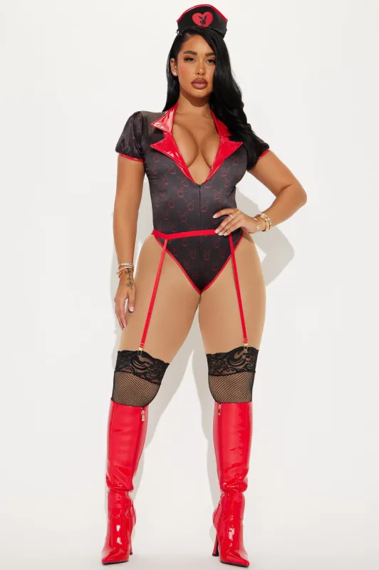 Playboy Nighty Nurse 3 Piece Costume Set - Black/Red sold by Fashion Nova