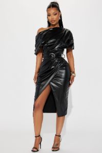 Fashion Nova Layla Faux Leather Midi Dress Black Parallel