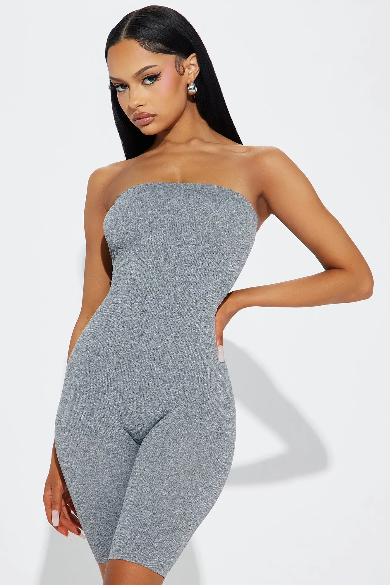 Brynne Seamless Romper - Charcoal sold by Fashion Nova