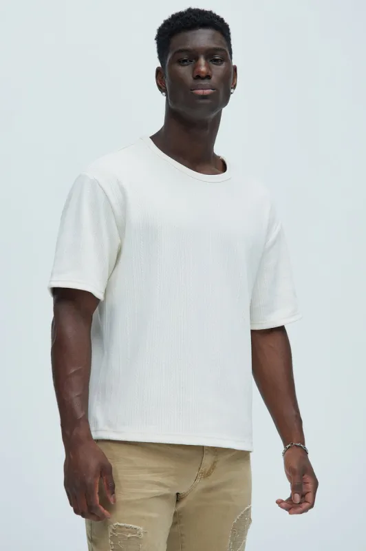 Cefalo Sweater Textured Relaxed Short Sleeve Tee - Cream sold by Fashion Nova