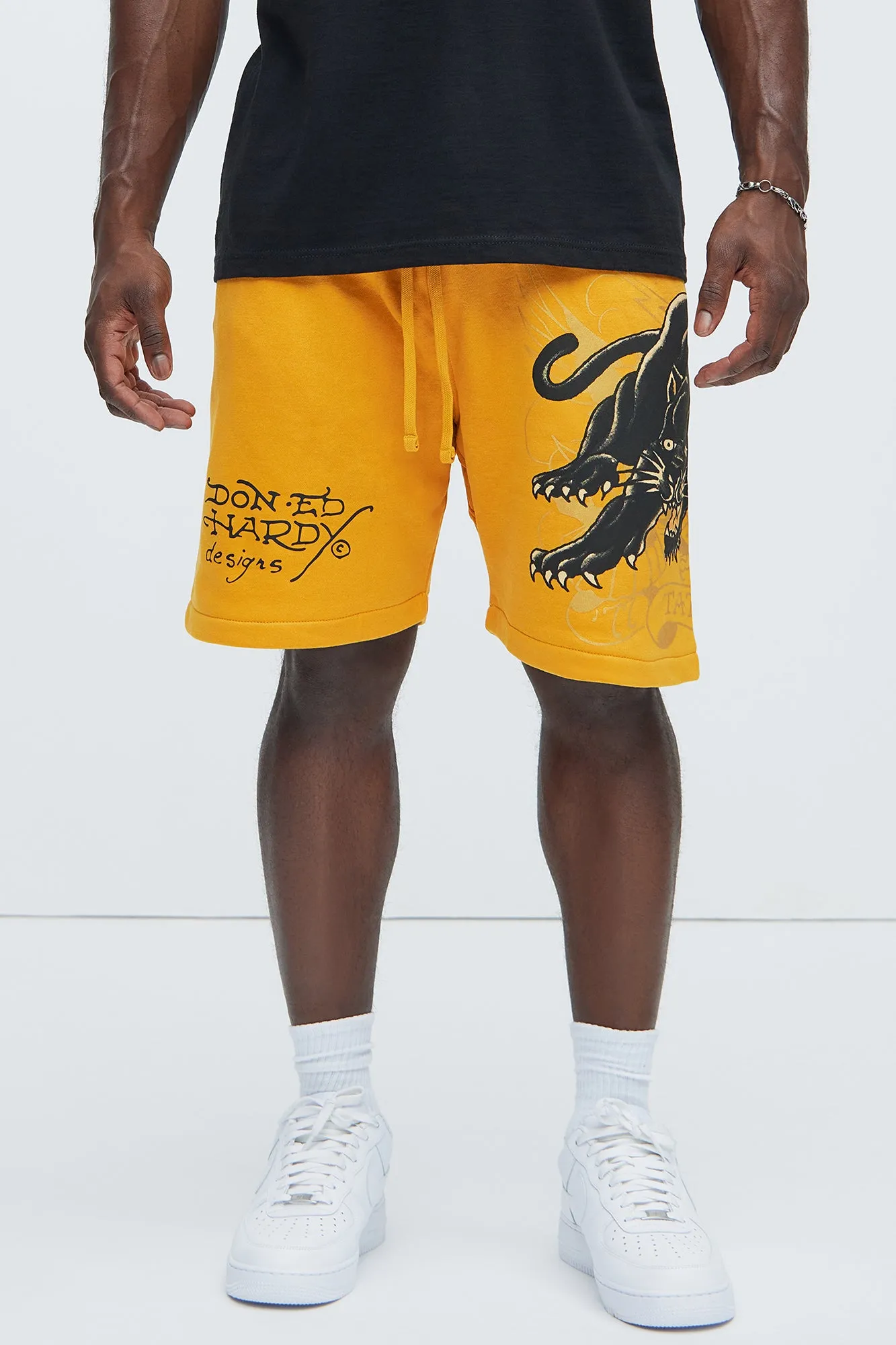Ed Hardy Crouching Panther Sweat Shorts - Yellow | Parallel