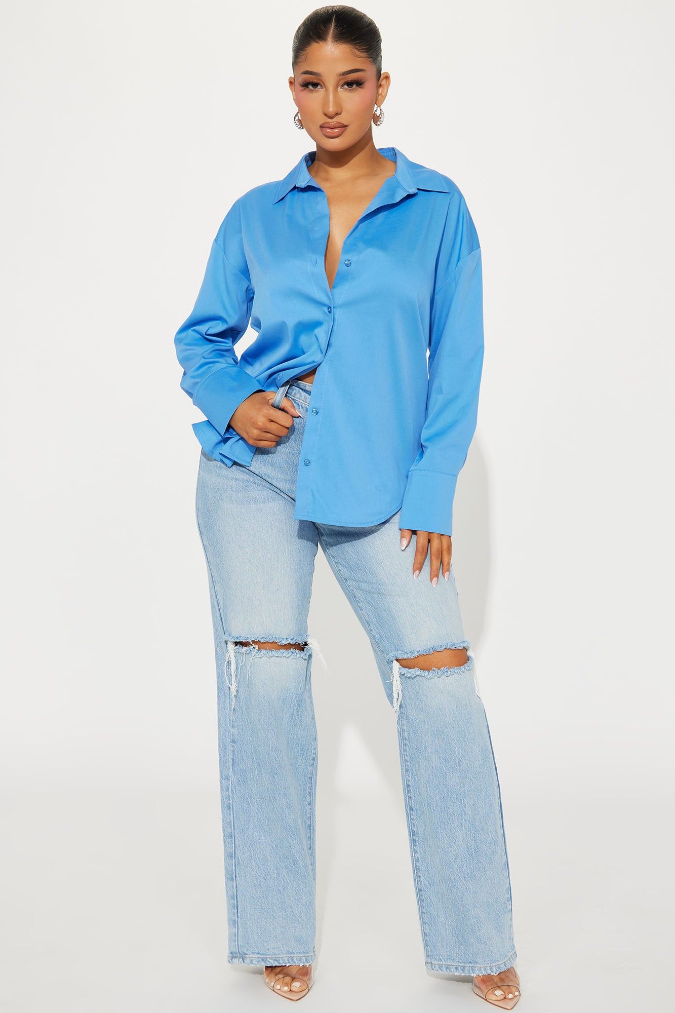 Always Important Poplin Shirt - Blue sold by Fashion Nova product image thumbnail 2
