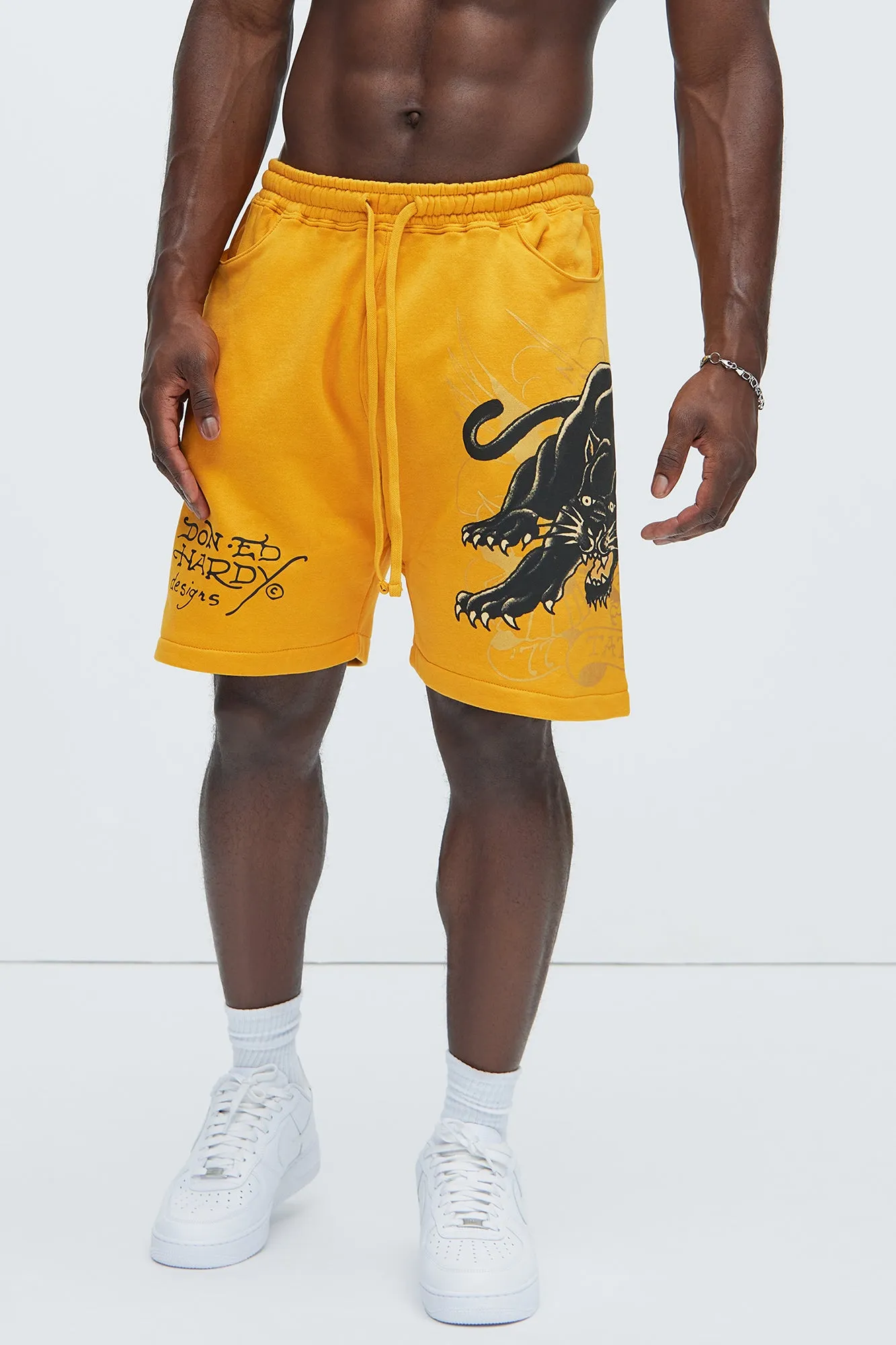 Ed Hardy Crouching Panther Sweat Shorts - Yellow | Parallel