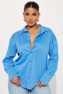Always Important Poplin Shirt - Blue sold by Fashion Nova