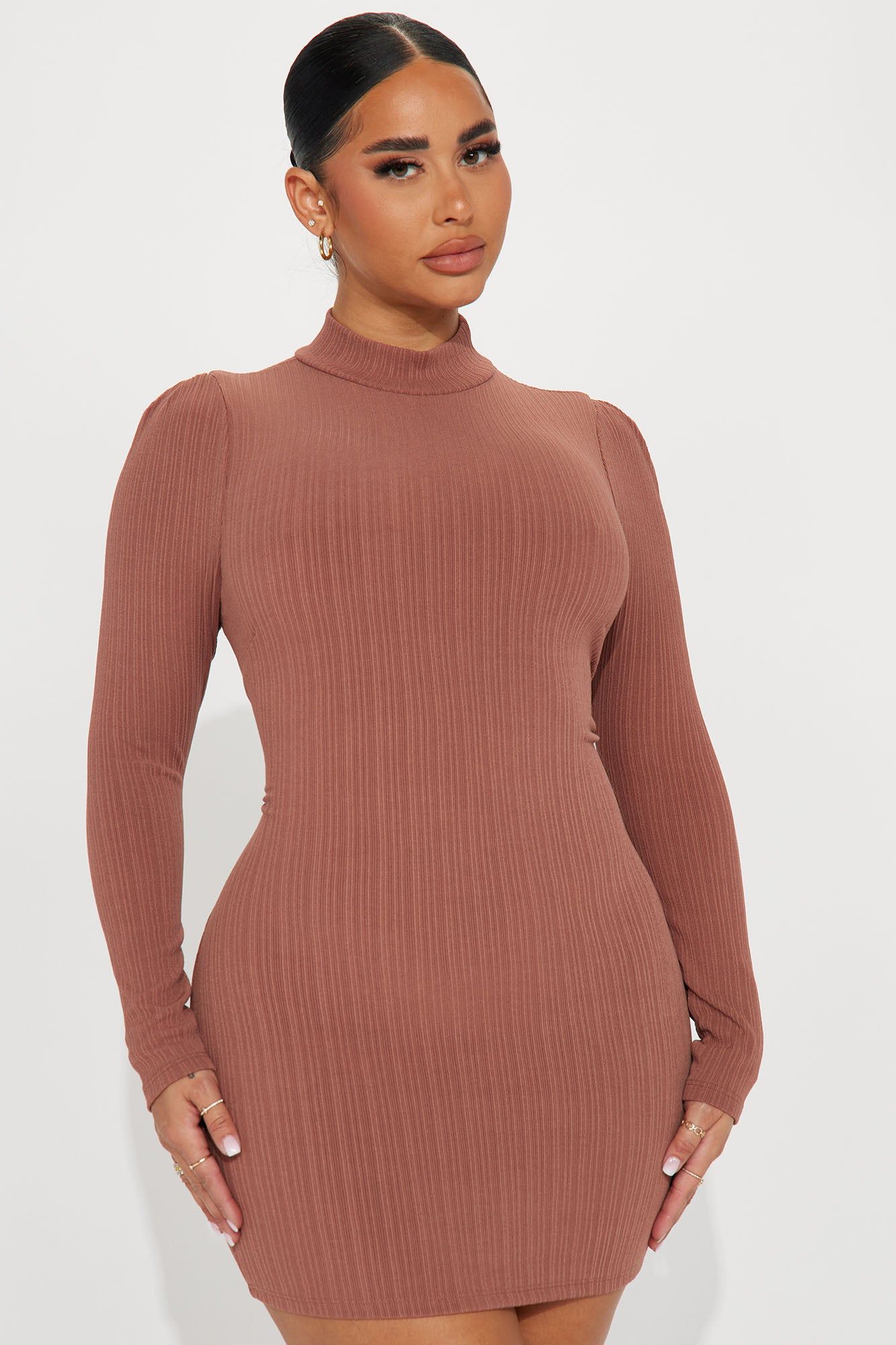 Sofia Ribbed Mini Dress - Mocha sold by Fashion Nova
