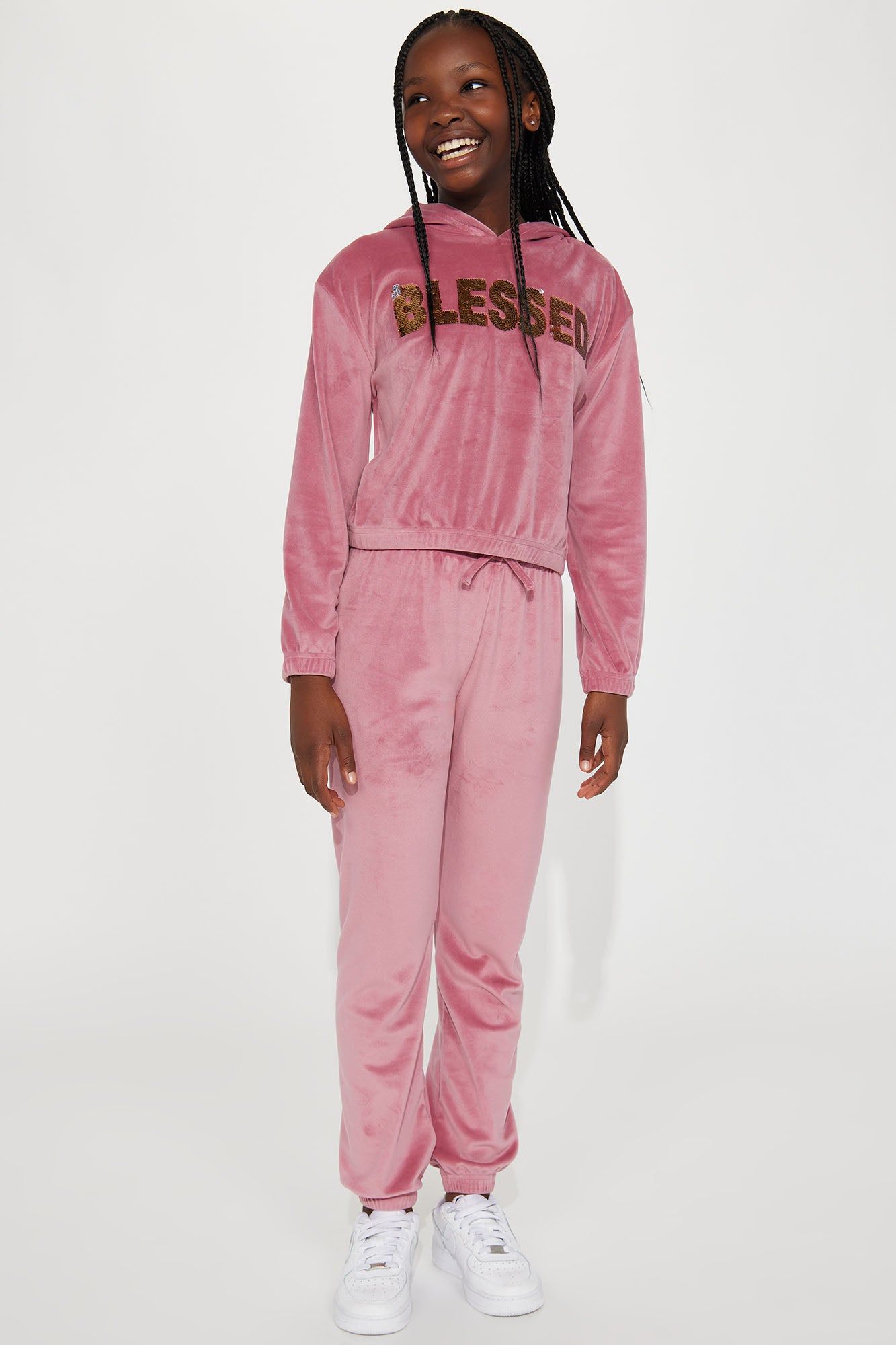 Mini Blessed Angel Velour Jogger Set - Mauve sold by Fashion Nova