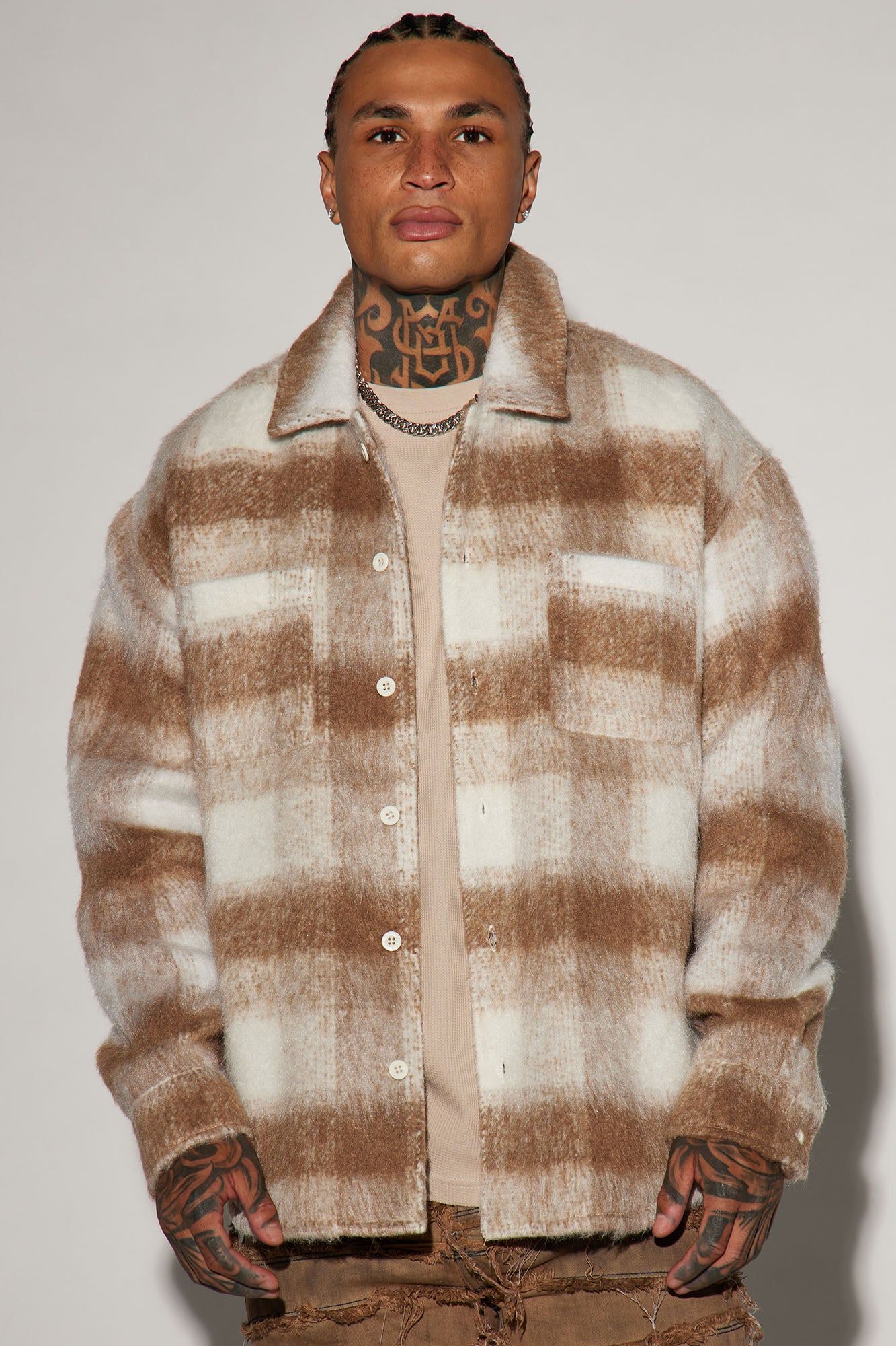 Move Up Plaid Shacket - Tan sold by Fashion Nova