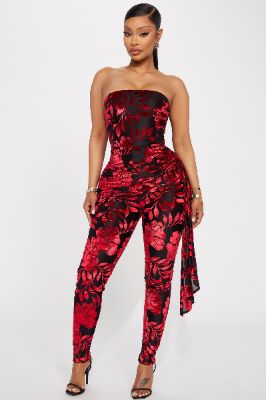 Laying High Velvet Jumpsuit - Red sold by Fashion Nova
