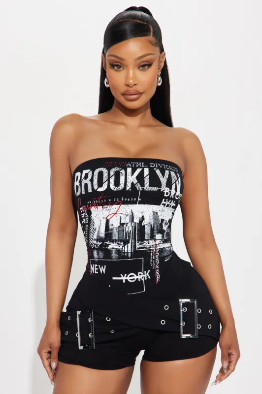 Brooklyn Romper - Black sold by Fashion Nova