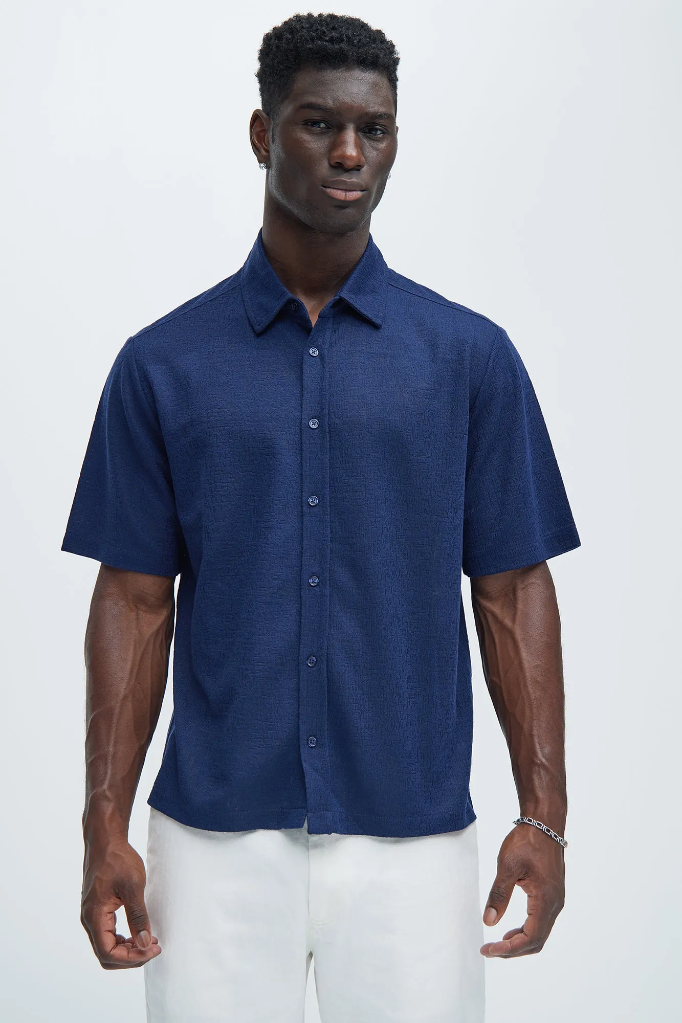 Henrik Textured Shirt - Navy sold by Fashion Nova
