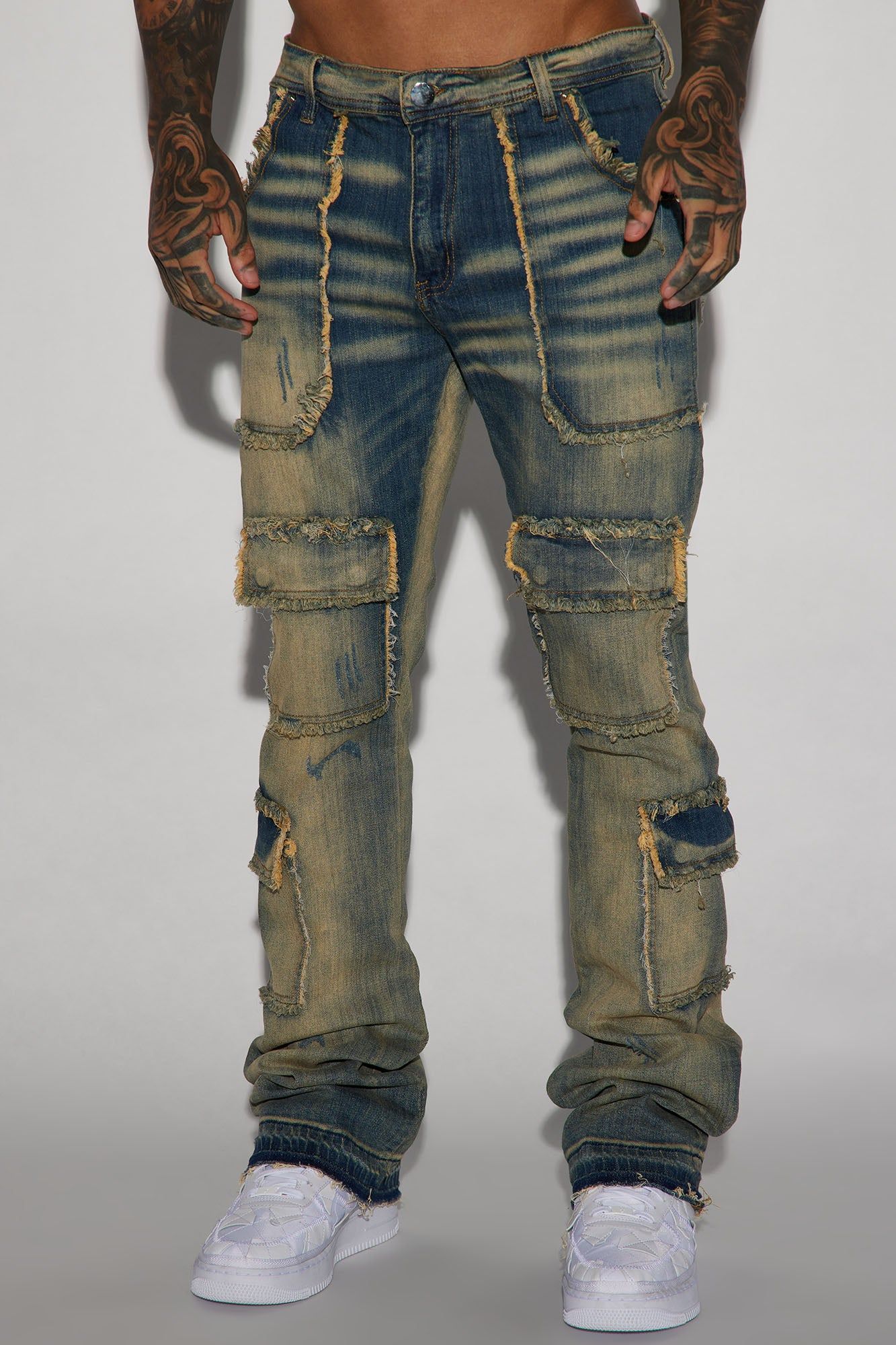 We In This Chained Stacked Skinny Flare Jeans - Medium Wash sold by Fashion Nova product image thumbnail 3