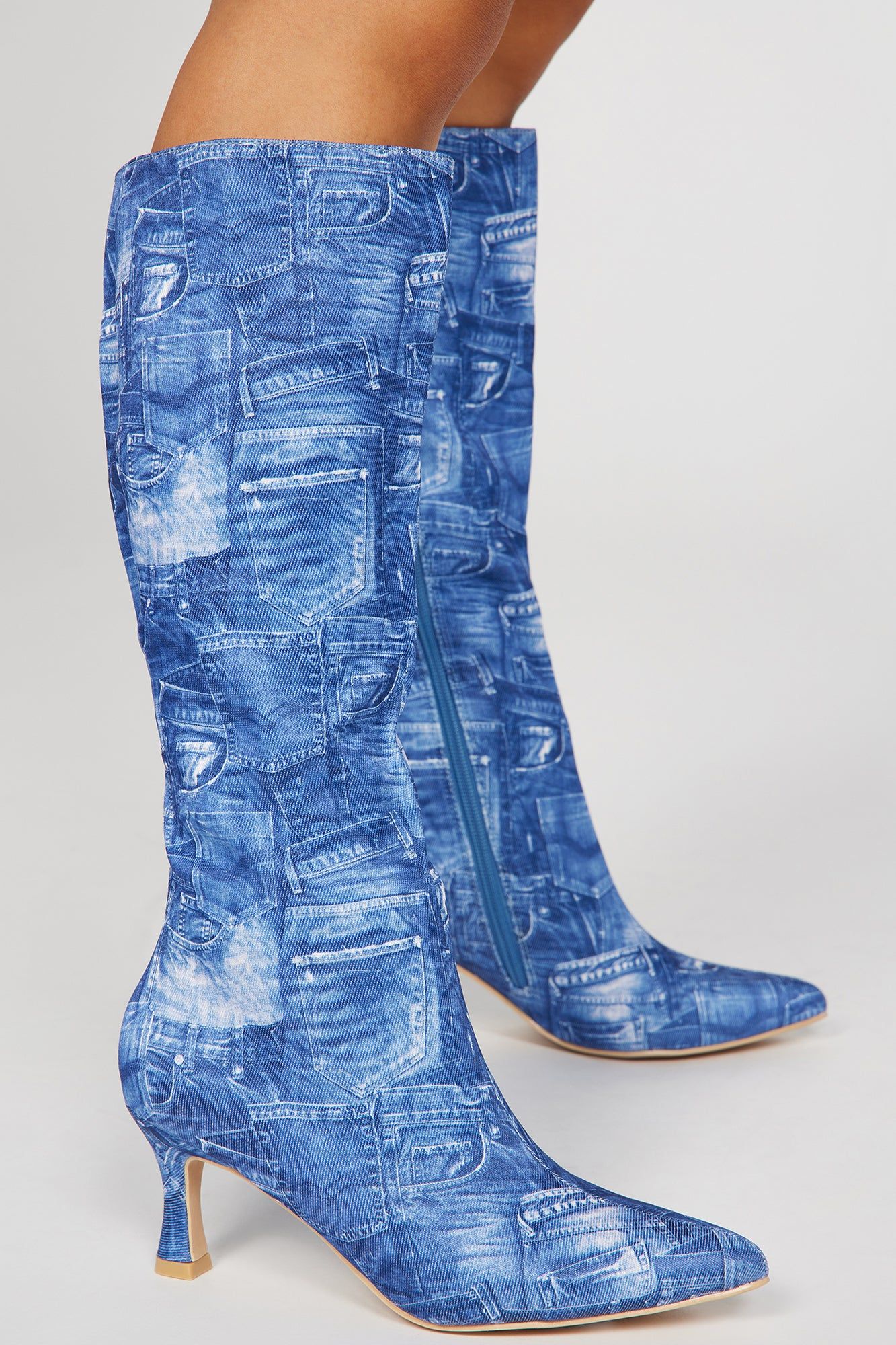 Just So You Know Knee High Heeled Boots - Denim sold by Fashion Nova product image thumbnail 3