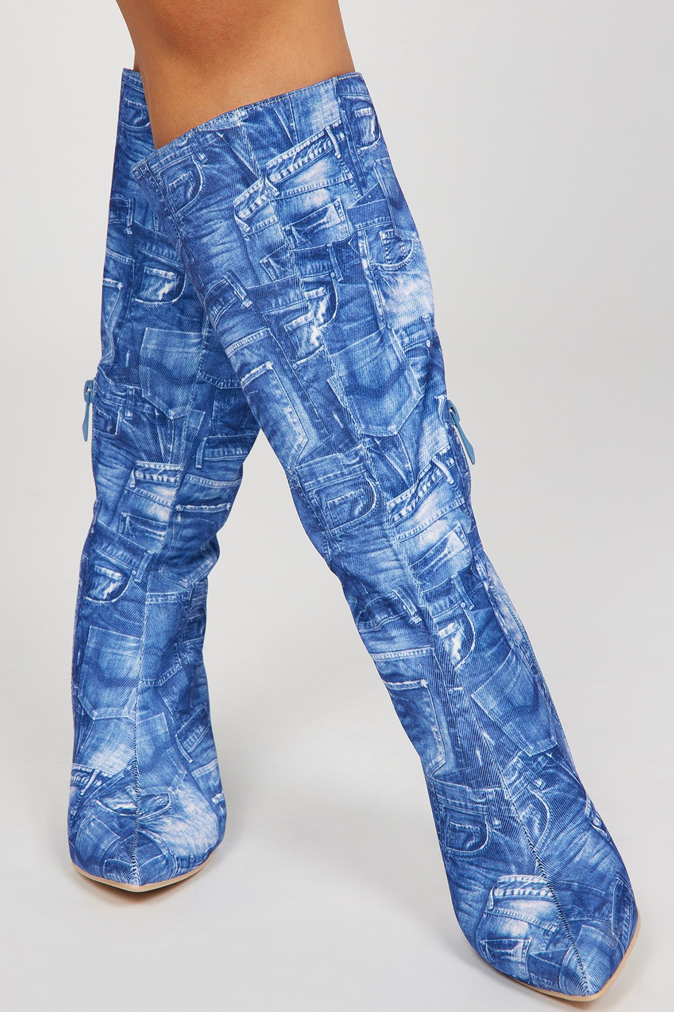 Just So You Know Knee High Heeled Boots - Denim sold by Fashion Nova product image thumbnail 2