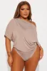 Flatter Me Off Shoulder Bodysuit - Taupe sold by Fashion Nova