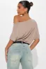 Flatter Me Off Shoulder Bodysuit - Taupe sold by Fashion Nova