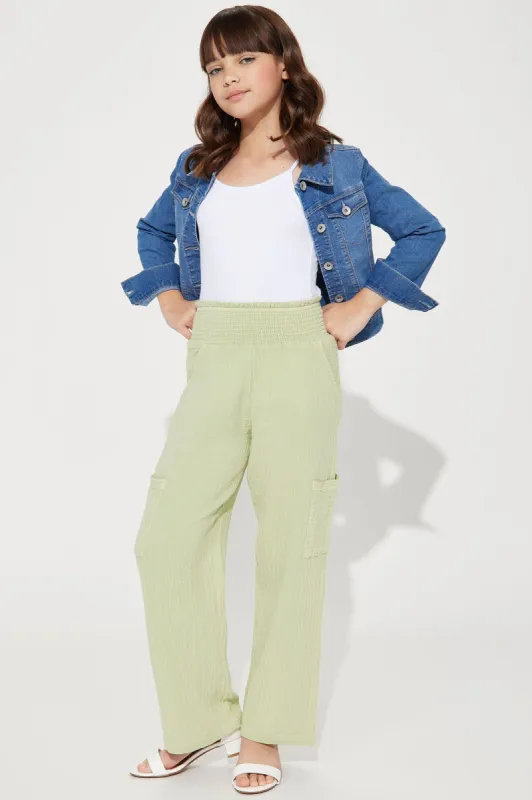 Mini Meadow High Rise Wide Leg Washed Gauze Pant - Green sold by Fashion Nova