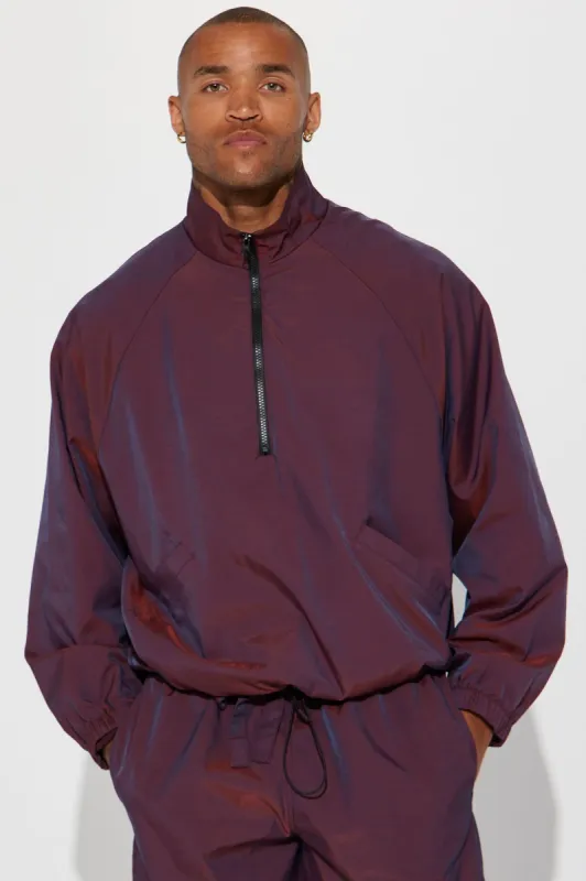 Stormy Iridescent Nylon Anorak - Burgundy sold by Fashion Nova