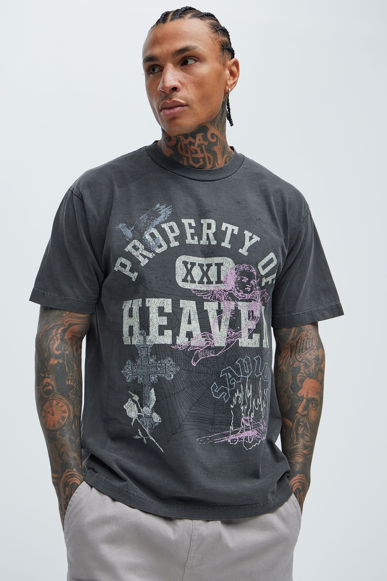 Property Of Heaven Short Sleeve Tee - Black sold by Fashion Nova