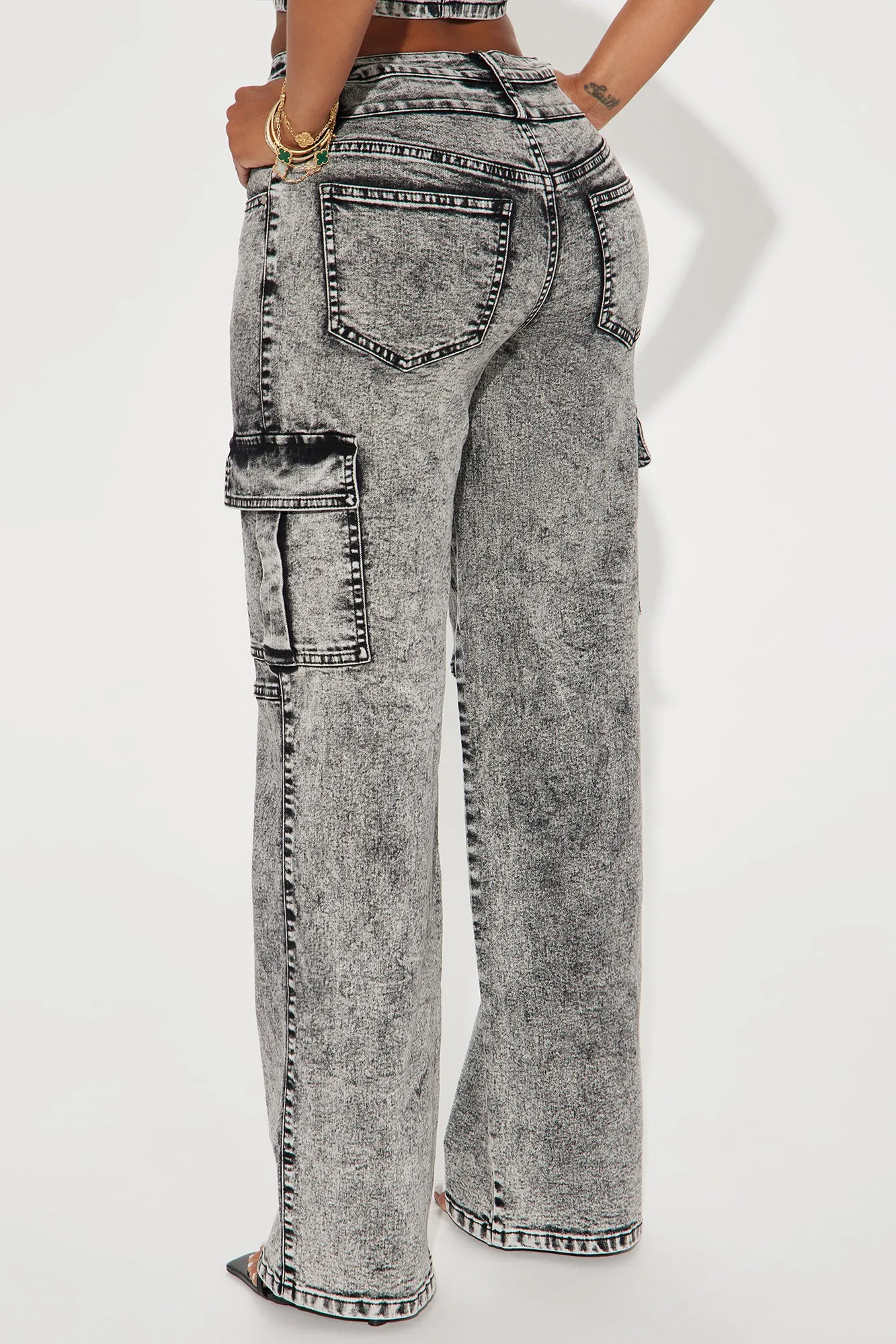 Making Claims Stretch Cargo Straight Leg Jeans - Black Wash sold by Fashion Nova product image thumbnail 3