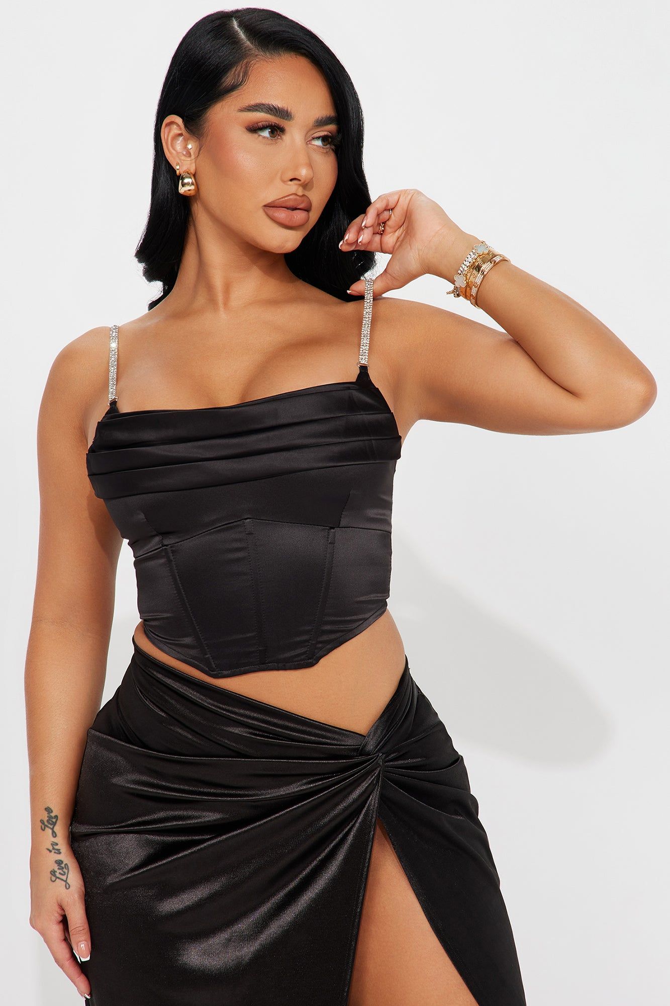 Glamorous Date Nights Satin Corset Top - Black sold by Fashion Nova