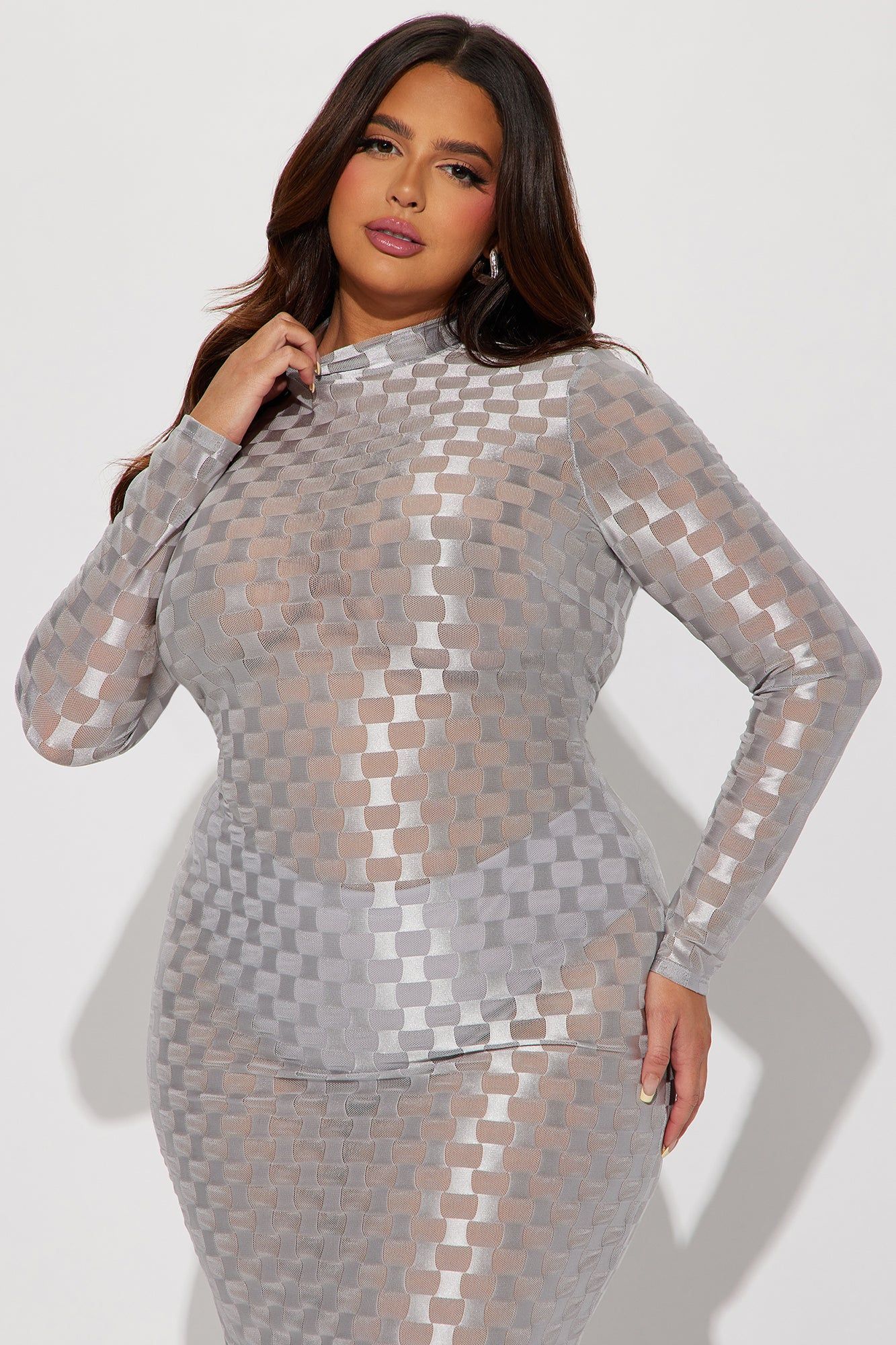 Checkmate Checkered Maxi Dress - Silver sold by Fashion Nova product image thumbnail 5