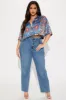 Twist And Turn Satin Shirt - Blue/combo sold by Fashion Nova