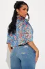 Twist And Turn Satin Shirt - Blue/combo sold by Fashion Nova